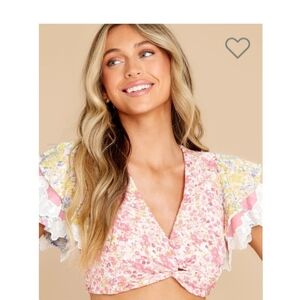 NWOT LOVESHACKFANCY Fruit Punch Kielle Ruffle Embroidered Crop Top M